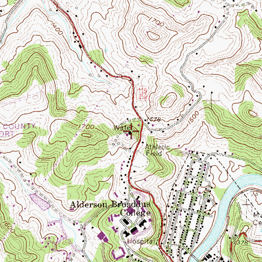 Topographic Map of WQAB-FM (Philippi), WV