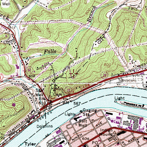 Topographic Map of WJYP-FM (South Charleston), WV