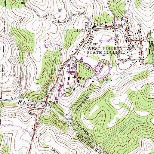 Topographic Map of WGLZ-FM (West Liberty), WV
