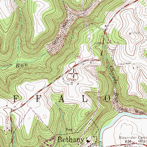Topographic Map of WVNP-FM (Wheeling), WV