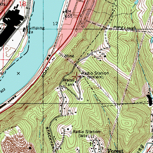 Topographic Map of WKWK-FM (Wheeling), WV