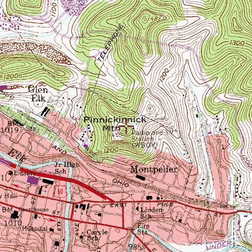 Topographic Map of WBOY-TV (Clarksburg), WV