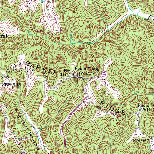 Topographic Map of WSAZ-TV (Huntington), WV