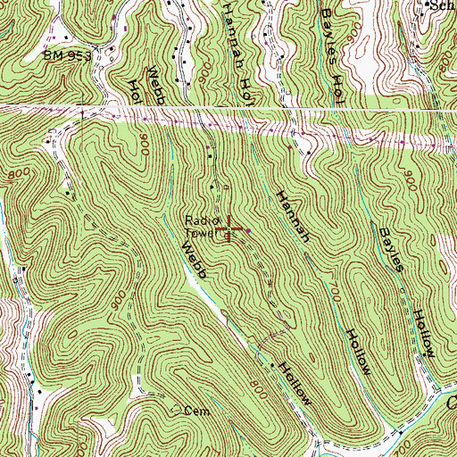 Topographic Map of WPBY-TV (Huntington), WV