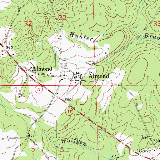 Topographic Map of Almond, AL