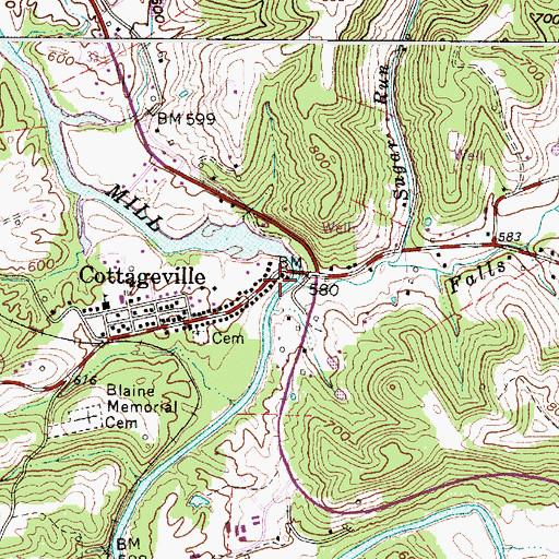 Topographic Map of Cottageville Post Office, WV