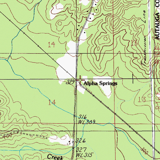 Topographic Map of Alpha Springs, AL