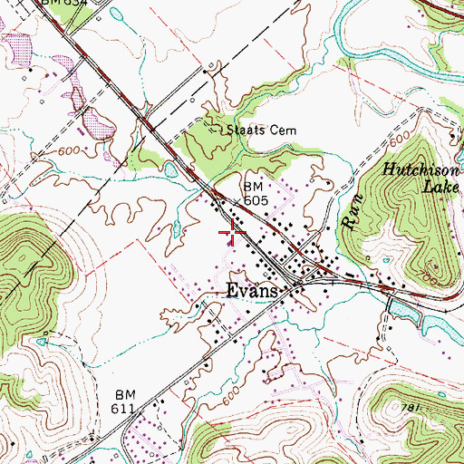 Topographic Map of Evans Elementary School, WV