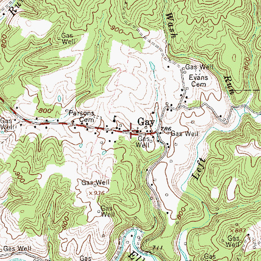 Topographic Map of Gay Post Office, WV