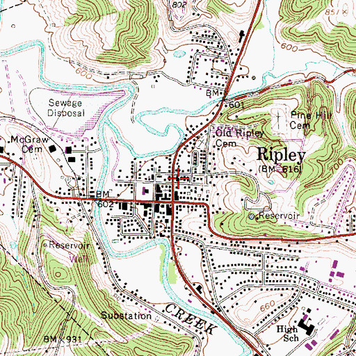 Topographic Map of Jackson County Library, WV