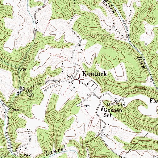 Topographic Map of Kentuck Post Office, WV