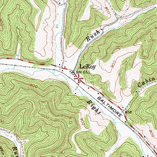 Topographic Map of LeRoy Post Office, WV