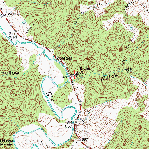 Topographic Map of Raider School (historical), WV