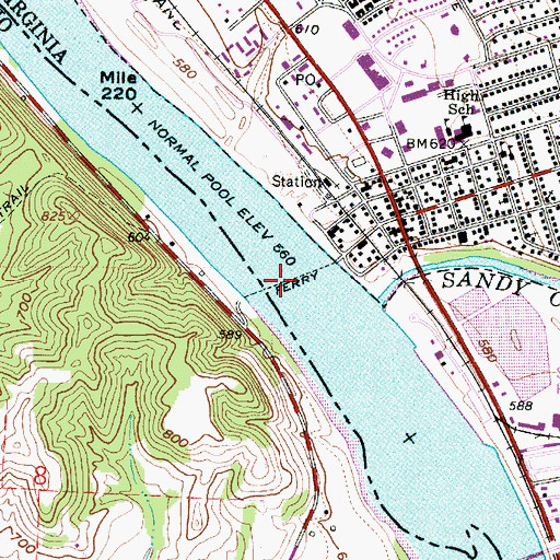 Topographic Map of Ravenswood Ferry, WV
