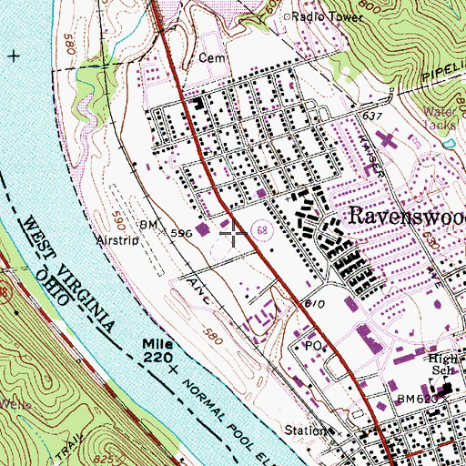 Topographic Map of Ravenswood Post Office, WV