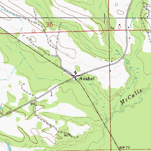 Topographic Map of Asahel, AL