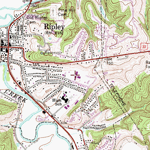 Topographic Map of Ripley Elementary School, WV