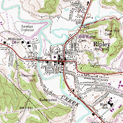 Topographic Map of Ripley Post Office, WV