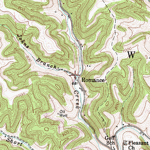 Topographic Map of Romance Post Office, WV