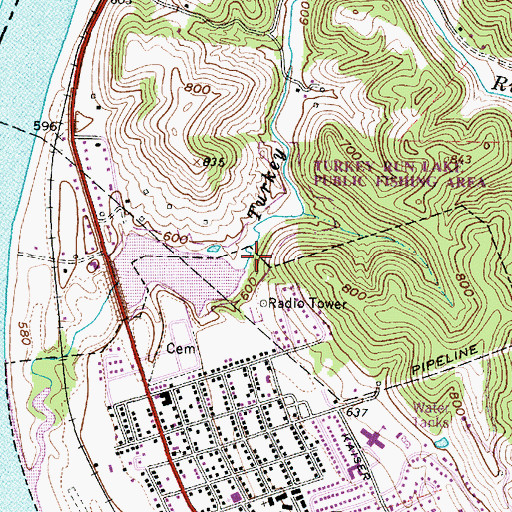 Topographic Map of Turkey Run Lake Wildlife Management Area, WV