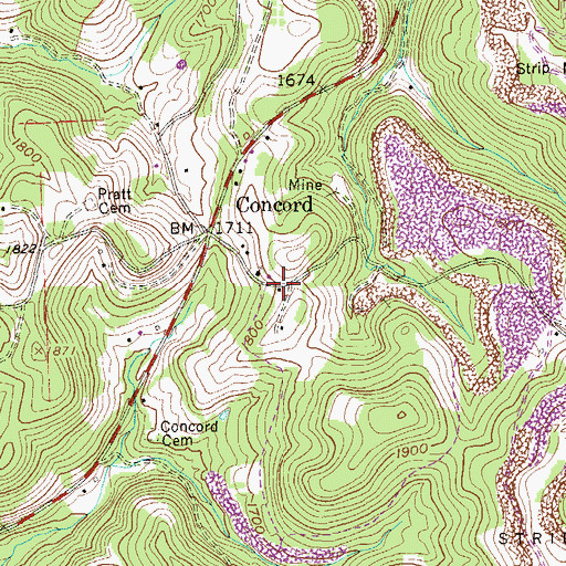 Topographic Map of Concord School (historical), WV