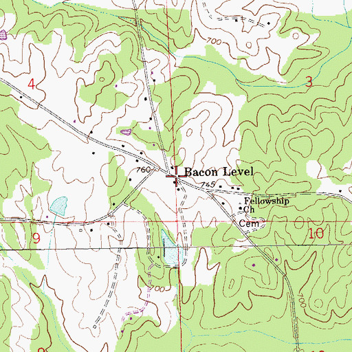 Topographic Map of Bacon Level, AL