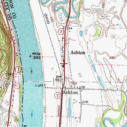 Topographic Map of Ashton Post Office, WV