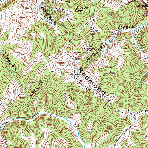 Topographic Map of Bush Spring, WV