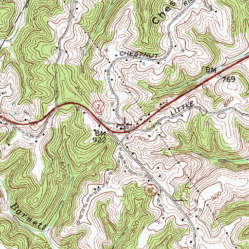 Topographic Map of Chestnut, WV