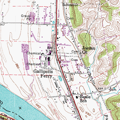 Topographic Map of Gallipolis Ferry Post Office, WV