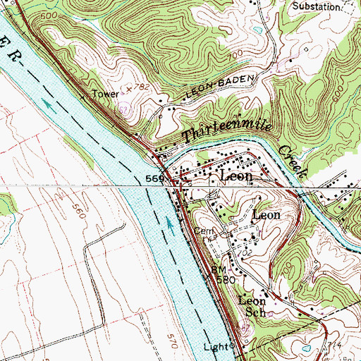 Topographic Map of Leon Post Office, WV