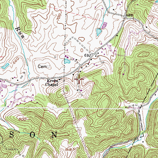 Topographic Map of Logan Burdette Spring, WV