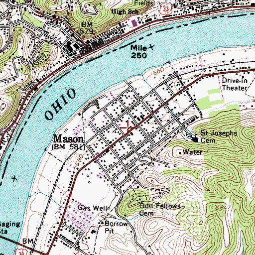Topographic Map of Mason Post Office, WV