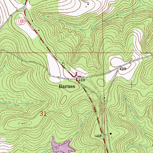 Topographic Map of Barnes, AL