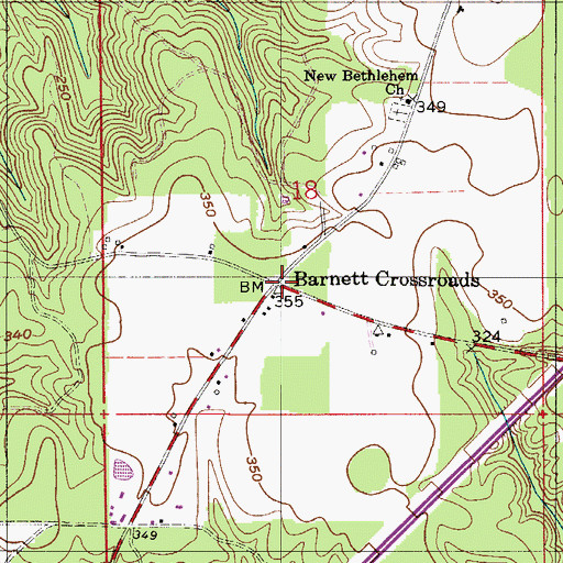 Topographic Map of Barnett Crossroads, AL