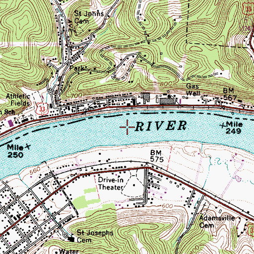 Topographic Map of Pomeroy Bend, WV