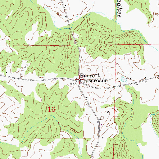Topographic Map of Barrett Crossroads, AL