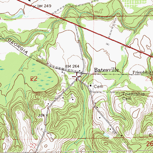 Topographic Map of Batesville, AL