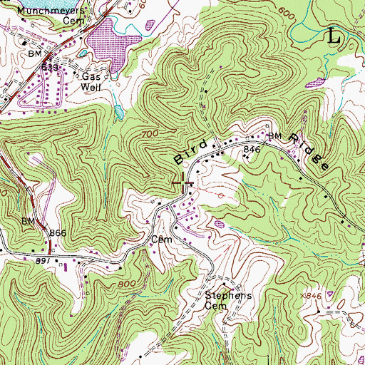 Topographic Map of Bird Ridge School (historical), WV