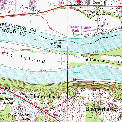Topographic Map of Blennerhassett Island Historical State Park, WV