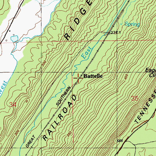 Topographic Map of Battelle, AL