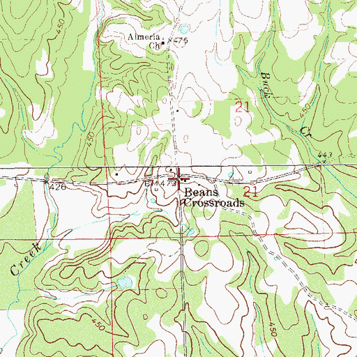 Topographic Map of Beans Crossroads, AL