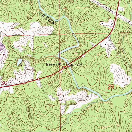 Topographic Map of Beans Mill, AL