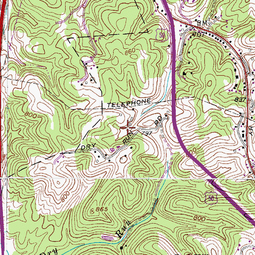 Topographic Map of Hillcrest, WV