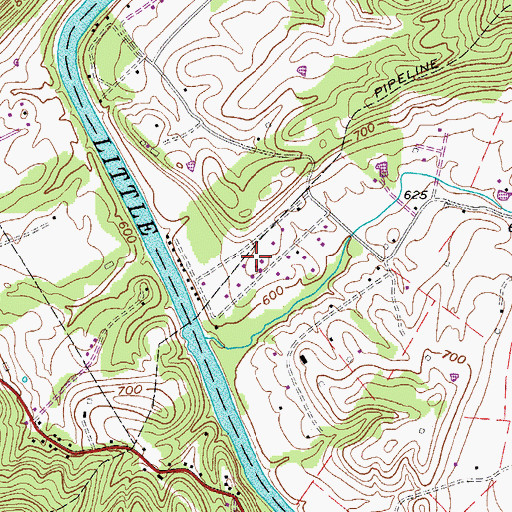 Topographic Map of Hughs Subdivision, WV