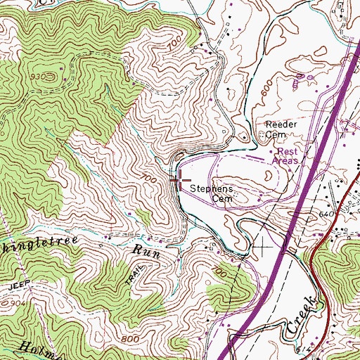 Topographic Map of Lucky (historical), WV