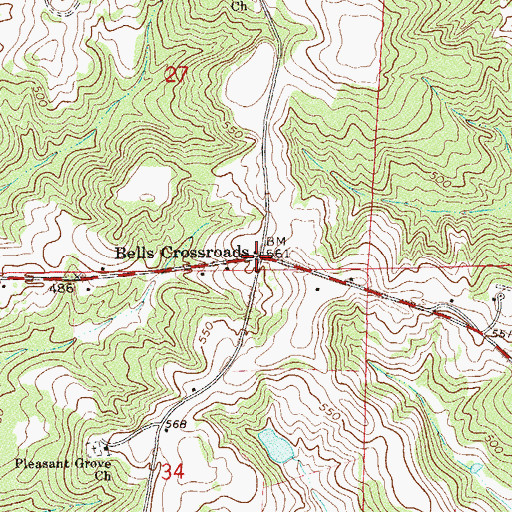 Topographic Map of Bells Crossroads, AL