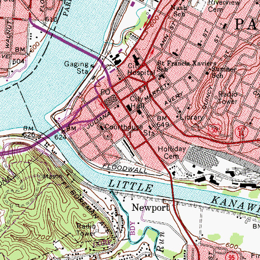 Topographic Map of Parkersburg General Hospital (historical), WV