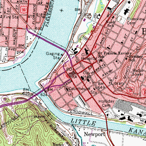Topographic Map of Parkersburg Post Office, WV