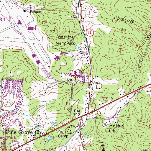 Topographic Map of Ponderosa, WV